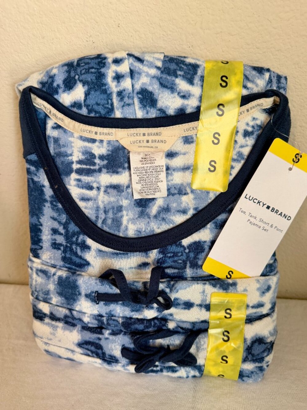 Lucky Brand Women's 4 Piece Tee, Tank, Short & Pants Pajama Set Size S Blue NEW - Picture 6 of 6